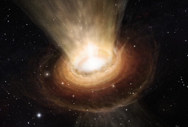 An artist’s impression shows the surroundings of a supermassive black hole at the heart of the active galaxy NGC 3783 in the southern constellation of Centaurus. A new University at Buffalo study finds that information is not lost once it has entered a black hole.  Image via ESO/M. Kornmesser