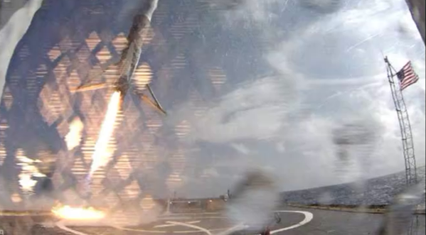 SpaceX Falcon 9's attempted landing on sea-going barge, April 14, 2015.