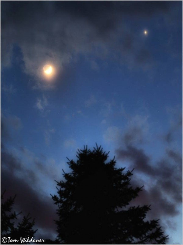 Venus and the moon on April 21 from our friend Tom Wildoner.