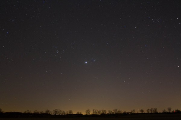 Venus and the Pleiades on April 11, 2015 from Margaret Weber, west of Saline, Michigan.