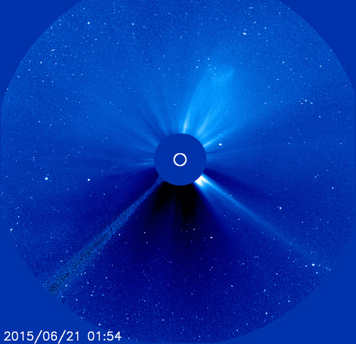 June 21, 2015 full-halo coronal mass ejection, or CME, from the sun. It's an expanding cloud of electrified gas from the sun. Read more about CMEs. CMEs aimed at Earth are sometimes called halo events by scientists because of the way they look in these images, which are made by NASA's Solar and Heliospheric Observatory (SOHO