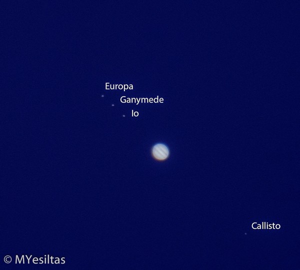 If you turned a telescope on Jupiter now, you could see its moons.  Even binoculars - steadily held - will let you glimpse the moons!  Photo by Mehmet Tesiltas in Montauk, NY.