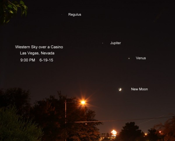 Moon, Venus, Jupiter and star Regulus on June 19, 2015 by Robert Kelly in Las Vegas.