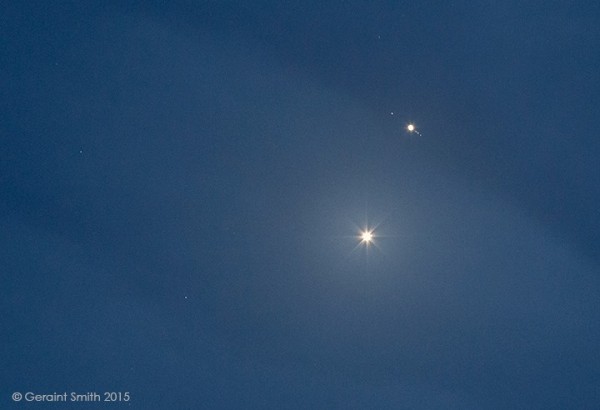 View larger. | Venus and Jupiter (with moons) on June 30 by Geraint Smith in Taos, New Mexico.