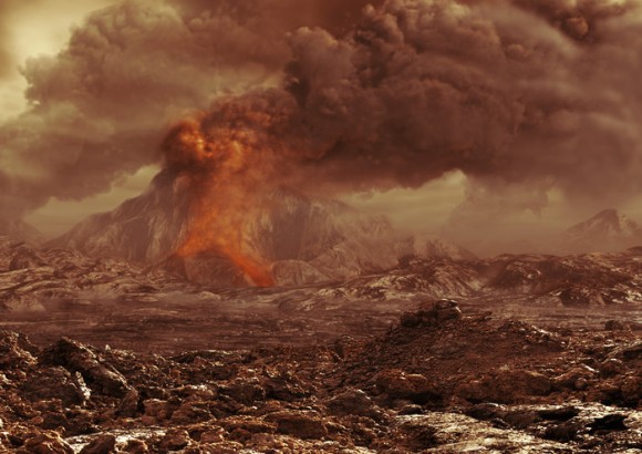 Artist's impression of a volcano erupting on Venus. Whether Venus really is active today is a hot topic in planetary science. Image credit: ESA - AOES Medialab