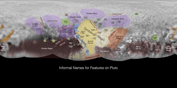 View larger. | Preliminary map of Pluto.  Images via NASA / JHU-APL / SwRI / New Horizons spacecraft