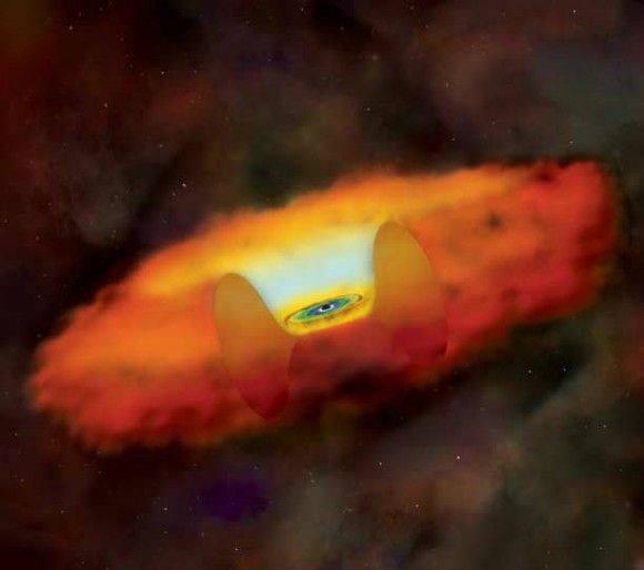 Artist's illustration of the black hole at the center of dwarf galaxy RGG 118. Image credit: Chandra X-ray Observatory
