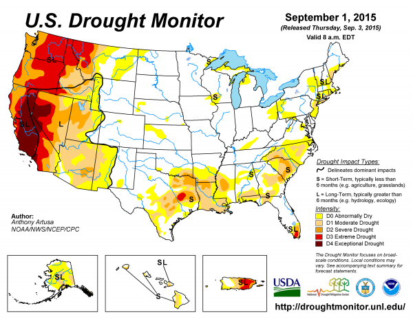 The ongoing drought in the U.S. West is not helping the wildfire situation in 2015. Current info about 2015's drought in the U.S. here