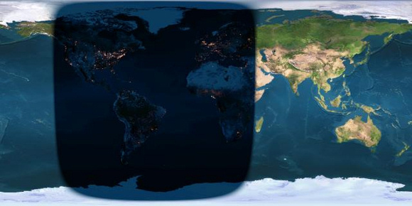 Day and night sides of planet Earth at the instant of the September 2015 full moon (2015 September 28 at 2:51 Universal Time). You have to be on the nighttime side of Earth to see the moon at the instant that it turns full, at which time it'll be totally eclipsed by the Earth's dark shadow.