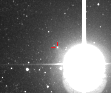 Crosshairs mark the location of Comet Siding Spring in this image from ESA's Optical Ground Station on Tenerife, Canary Islands.