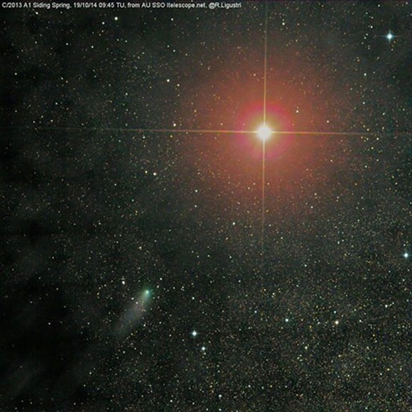Comet Siding Springs sweeps past Mars on October 19, 2014, via Rolando Ligustri.