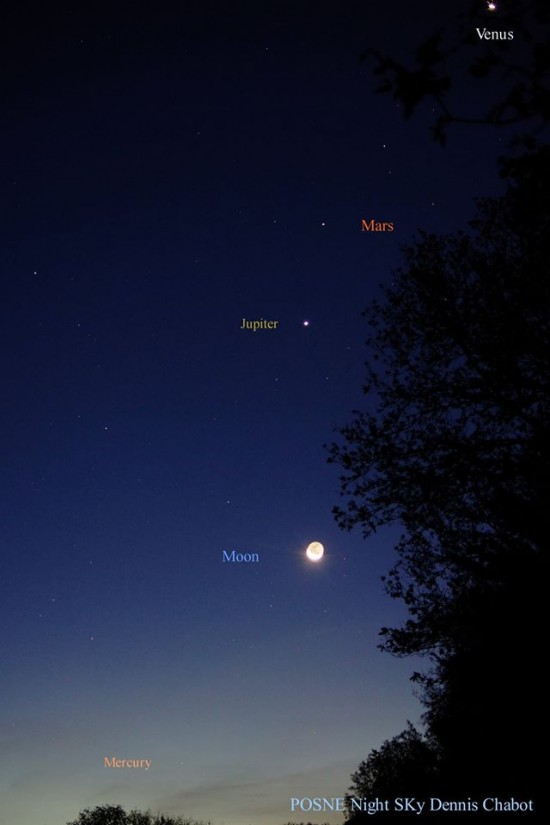 Venus, moon and company on October 10, 2015 by Dennis Chabot.