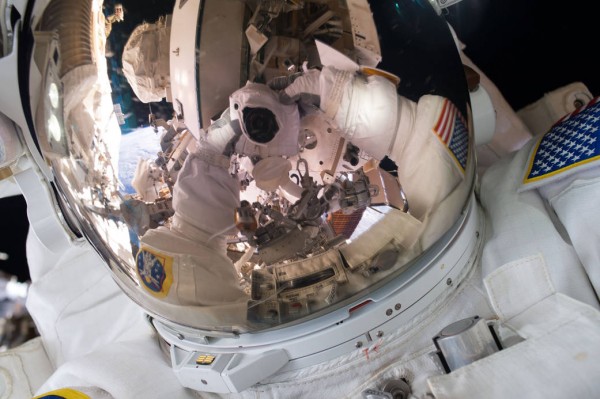 Expedition 45 Commander Scott Kelly took this slefie during the spacewalk on October 28, 2015