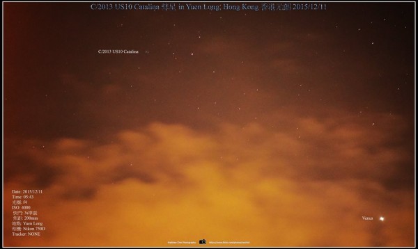 View larger. | Matthew Chin in Hong Kong caught Comet Catalina on December 11.
