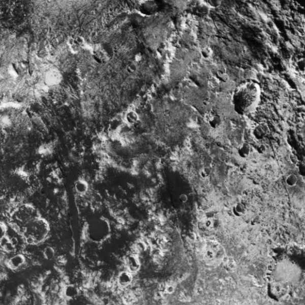 Imaged by New Horizons July 14, 2015, using the LORRI (LOng Range Reconnaissance Imager) camera. Credit: NASA / JHU-APL / SWRI.
