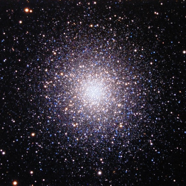 M13, the largest and brightest globular star cluster visible in Northern Hemisphere skies.  In 1974 astronomer Frank Drake used the Arecibo radio telescope to broadcast the first deliberate message from Earth to outer space. It was directed at this globular cluster.