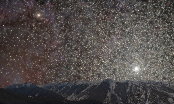 Artist's concept of the sky visible from a hypothetical planet inside a globular cluster. Read about life inside a globular cluster, from Jeremy Webb and William E. Harris of McMaster University.