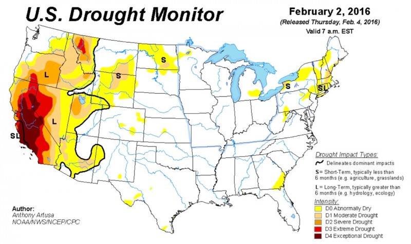 Drought Monitor Image 2 2 2016 Earthsky