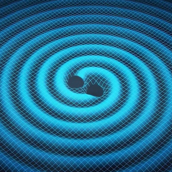 Gravitational waves are created in some of the most violent events in our universe, such as the merger of two black holes.  one.Image via Swinburne Astronomy Productions / NASA JPL.