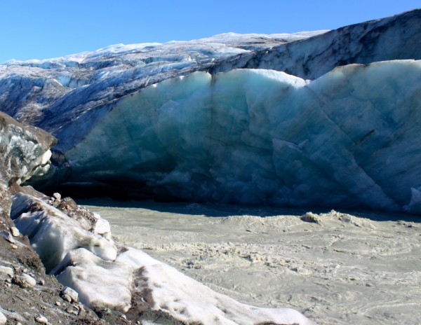 The sediment-rich meltwater river originating from Leverett Glacier in southwest Greenland, pictured in June 2012. Photo credit: Jon Hawkings
