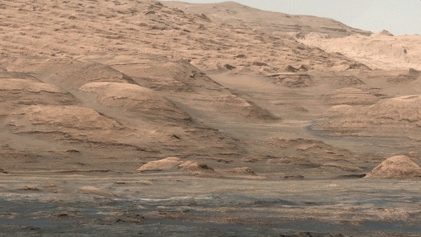 View larger. | The lower flank of Mount Sharp, a sedimentary mound inside Gale Crater on Mars. Image via NASA/JPL-Caltech/MSSS.