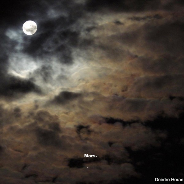 Moon and Mars on May 21, 2016 from Dublin, Ireland, via our friend Deirdre Horan.