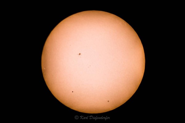 Karl Diefenderfer in Quakerstown, Pennsylvania, caught this shot of the Mercury transit.