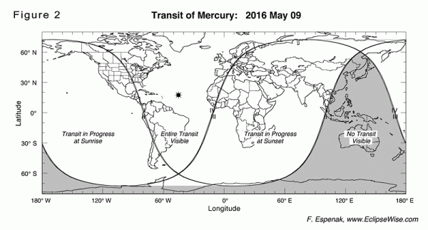View larger. Transit of Mercury map via EclipseWise.com