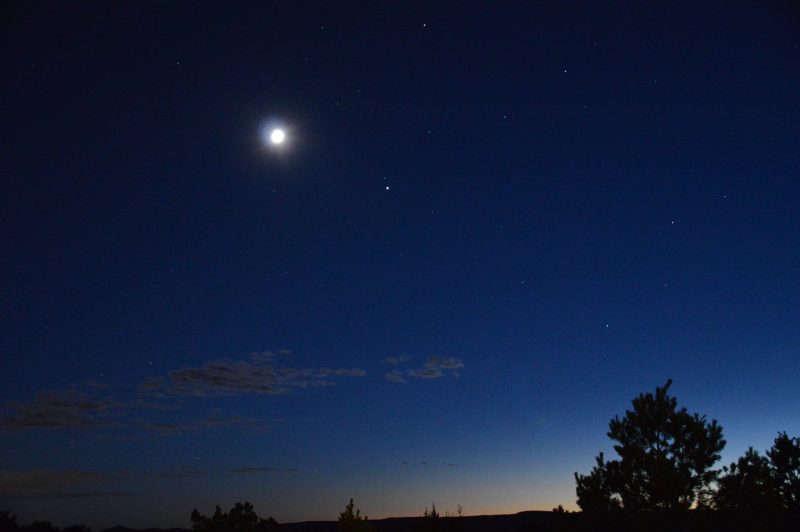 Moon and Jupiter on July 9, as dusk fell in New Mexico, by Dinh Nguyen.