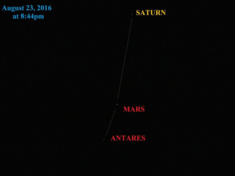 Mars, Saturn and Antares on August 23 by Matthew Kenslow.