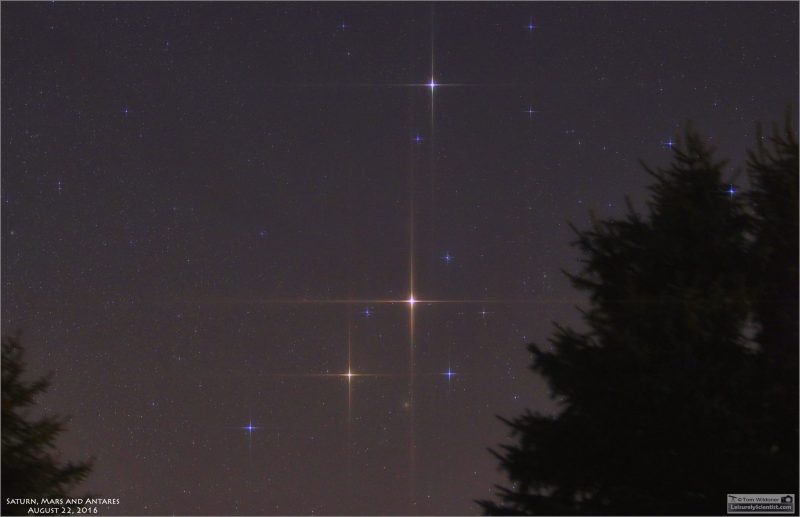 Mars, Saturn and Antares on August 22, 2016 by Tom Wildoner of LeisurelyScientist.com.