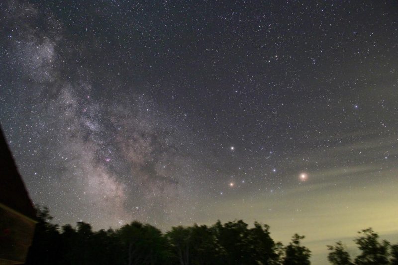 Mars (brightest), Saturn (above) and star Antares as captured in late July, 2016 by Steve Simmerman in Vermont.