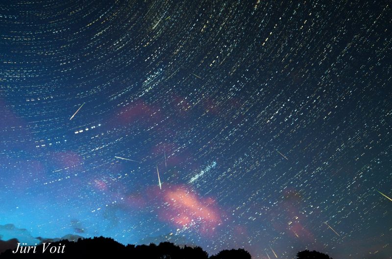 Jüri Voit? Photography contributed this nice composite image of the Perseid shower. He didn't say how long the exposure time was, but you can see - from the length of the star trails - that it's some hours. Thanks, Jüri!
