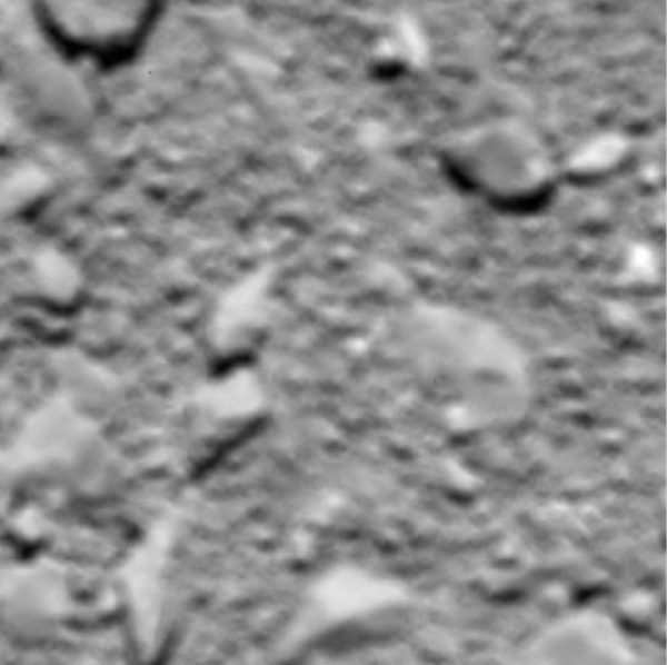 A last image from the Rosetta spacecraft shortly before its impact on the surface of its comet. Image via ESA.