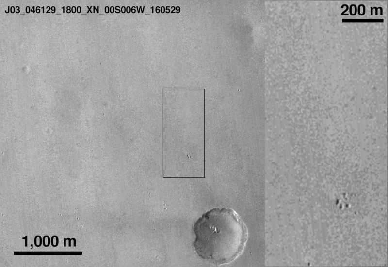 Mars Reconnaissance Orbiter view of Schiaparelli landing site. Image via NASA.