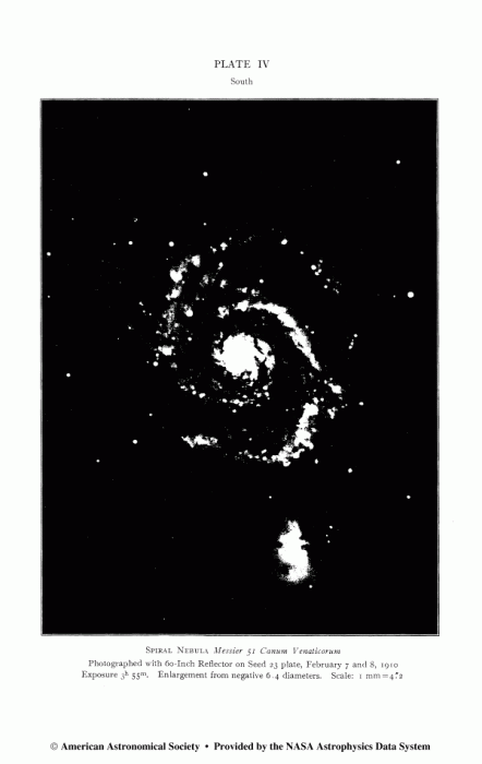 A 1910 image of M51, what we now call the Whirlpool Galaxy. At the time, it was known as one of the mysterious 