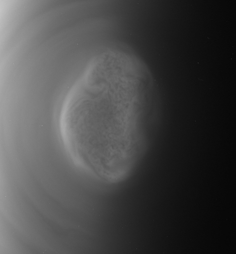Titan's south polar vortex in motion. Credit: NASA/JPL-Caltech/Space Science Institute.  Via NASAPhotojournal. 