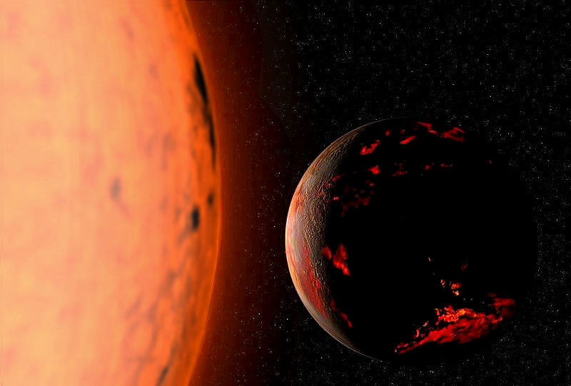 Artist's impression of the Earth scorched by our Sun as it enters its Red Giant Branch phase. Credit: Wikimedia Commons/Fsgregs