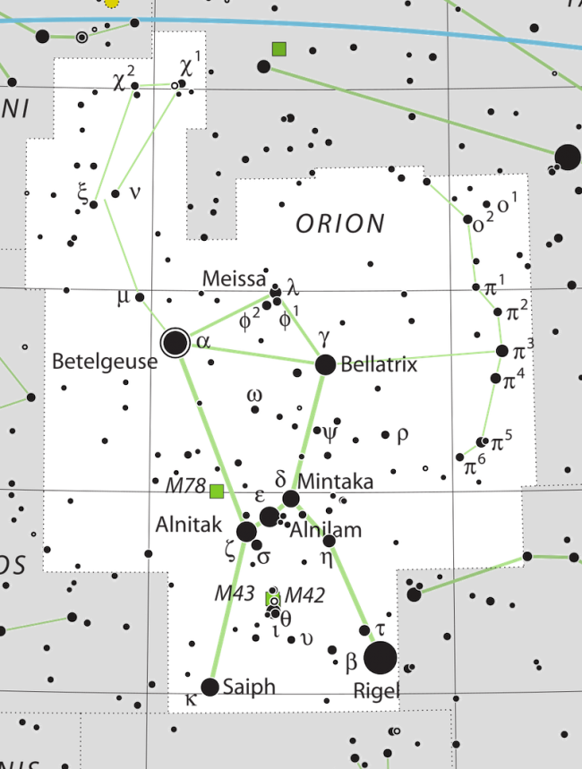 Star chart with stars in black on white of a large constellation.