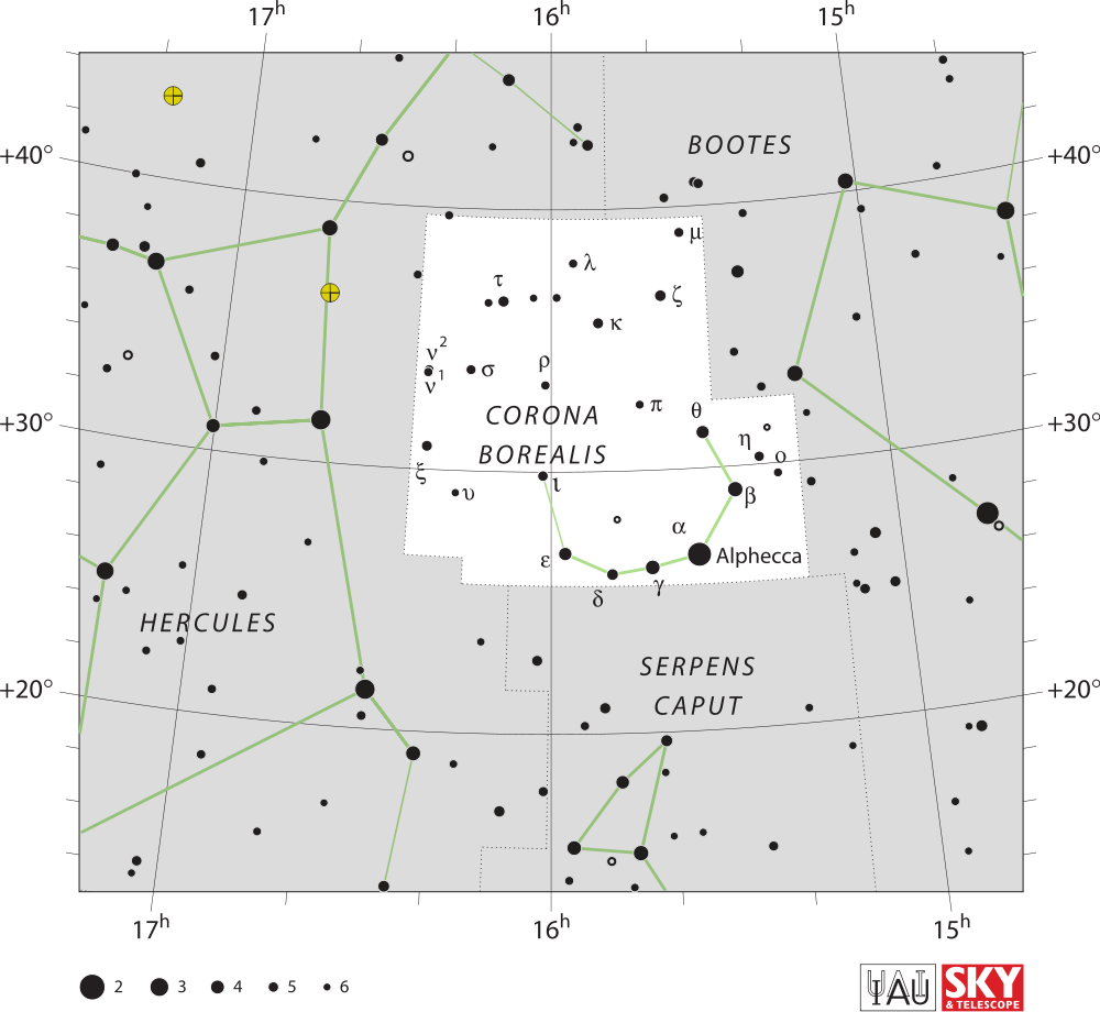 Star chart of constellations, stars in black on white background.