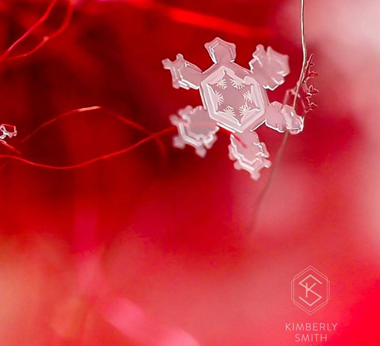 Snowflakes on a red background.
