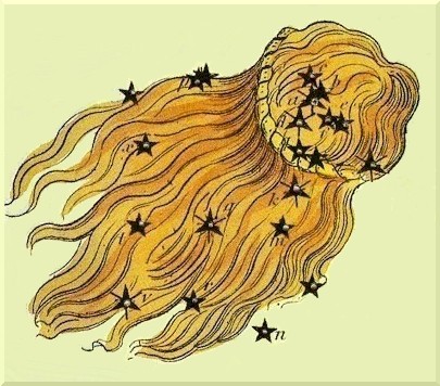 Back view of Queen Berenice's loose blonde hair, with stars scattered through it.