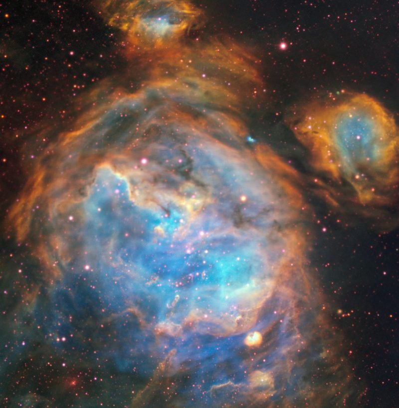 Colorful, spherical-shaped nebulas.