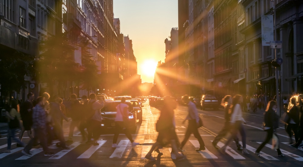 Manhattanhenge is the sun setting between tall buildings in New York City.