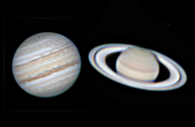 Telescopic image of Jupiter, combined with telescopic image of Saturn.