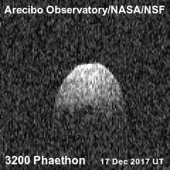 Radar animation of 3200 Phaethon shows the asteroid tumbling in space.