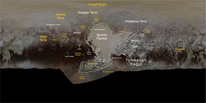 Map with Pluto feature names marked.