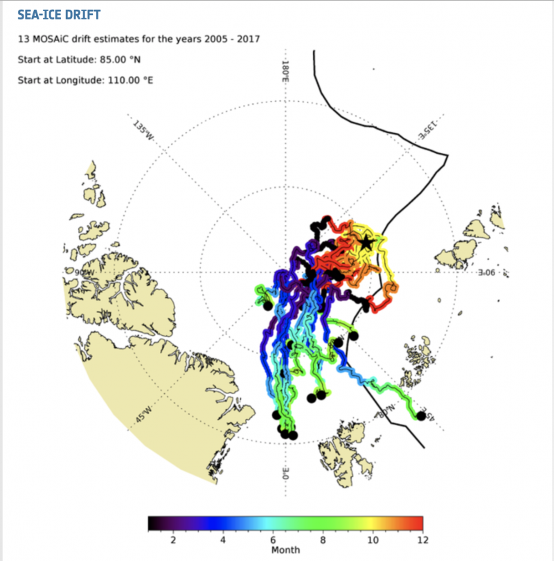 Map of Arctic with multicolored squiggly lines.