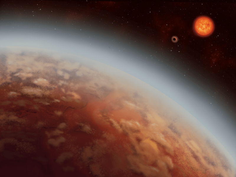 Two planets orbiting a red dwarf star.