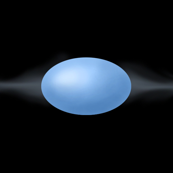An oval blue star, with gas extending from its equatorial region.